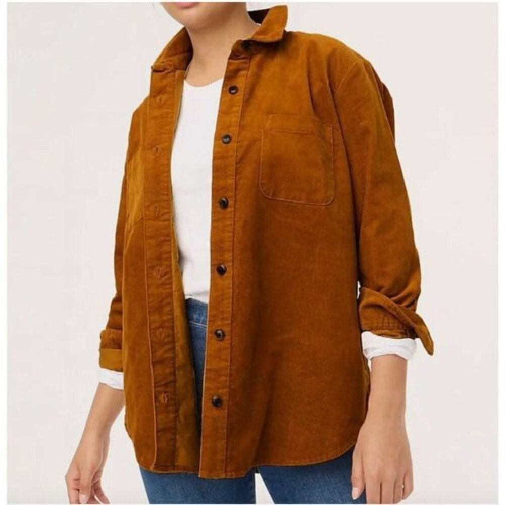 J. Crew Factory women's shacket shirt medium corduroy tan cotton oversized